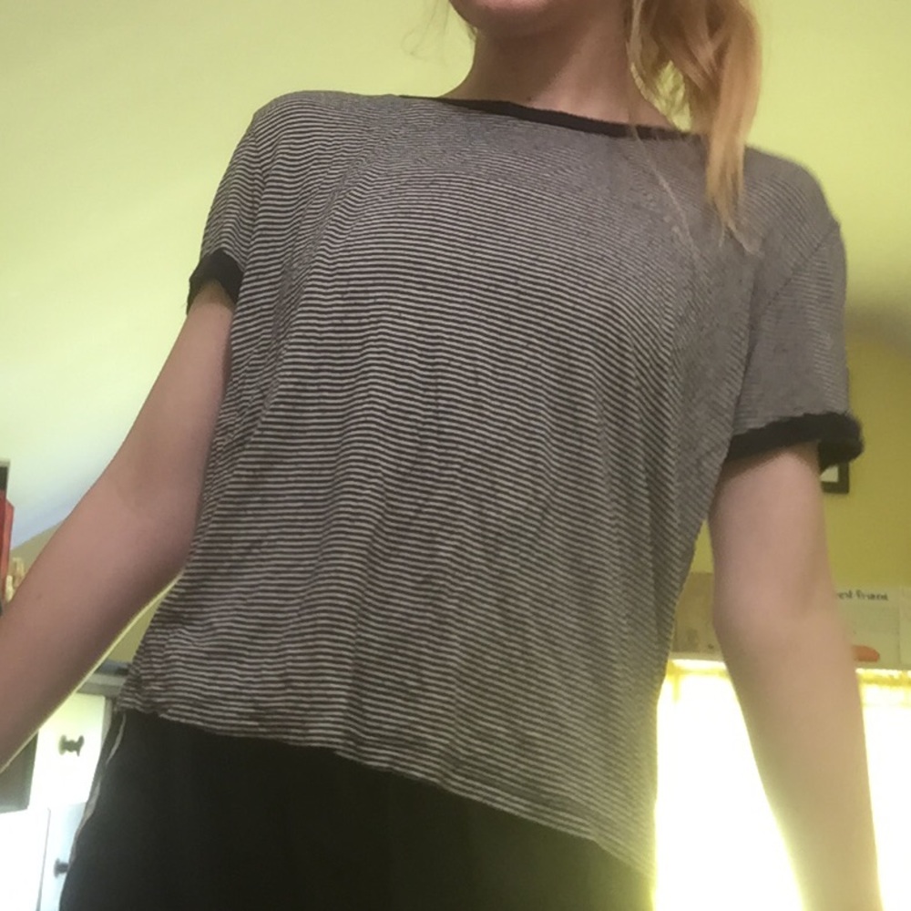 Cropped Navy Blue and White Top